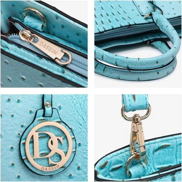 Women Satchel Handbag Faux Leather Tote with Matching Clutch and Tassel - Picture 3 of 6